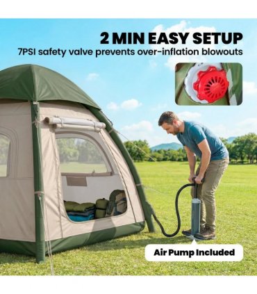Outsunny Inflatable Camping Tent with Rainfly, 2-3 Man Air Tent 3000mm Waterproof Blow Up Tents, Beige
