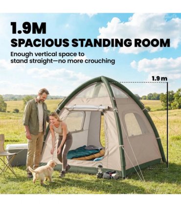 Outsunny Inflatable Camping Tent with Rainfly, 2-3 Man Air Tent 3000mm Waterproof Blow Up Tents, Beige