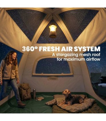 Outsunny Inflatable Camping Tent with Rainfly, 2-3 Man Air Tent 3000mm Waterproof Blow Up Tents, Beige