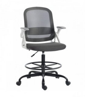 HOMCOM Painting Chair, Mesh Computer Desk Chair with Flip-up Armrests, Grey