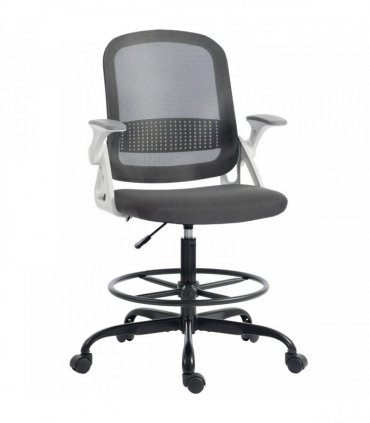 HOMCOM Painting Chair, Mesh Computer Desk Chair with Flip-up Armrests, Grey