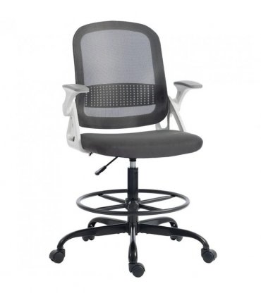 HOMCOM Painting Chair, Mesh Computer Desk Chair with Flip-up Armrests, Grey