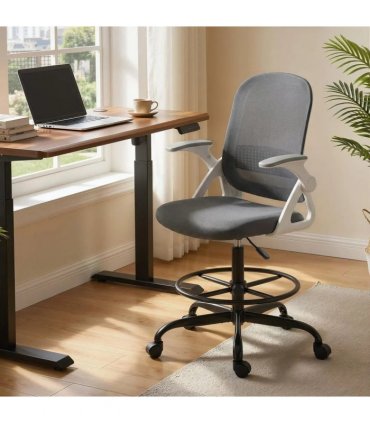 HOMCOM Painting Chair, Mesh Computer Desk Chair with Flip-up Armrests, Grey