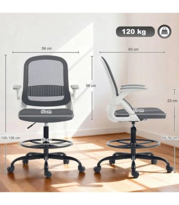 HOMCOM Painting Chair, Mesh Computer Desk Chair with Flip-up Armrests, Grey