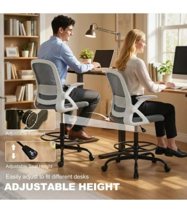 HOMCOM Painting Chair, Mesh Computer Desk Chair with Flip-up Armrests, Grey