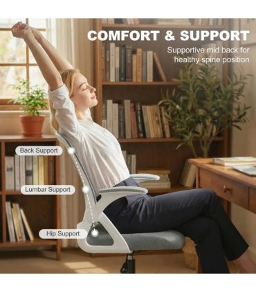 HOMCOM Painting Chair, Mesh Computer Desk Chair with Flip-up Armrests, Grey