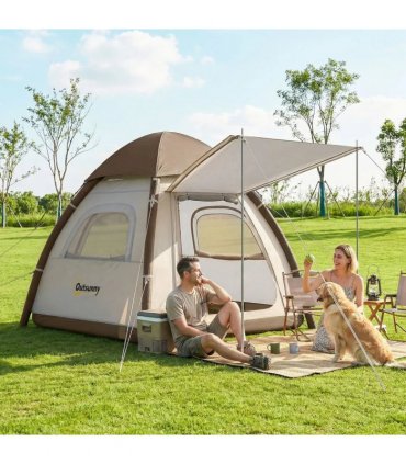 Outsunny Inflatable Camping Tent with Rainfly, 2-3 Man Air Tent 3000mm Waterproof Blow Up Tents, Cream