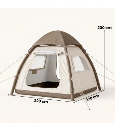 Outsunny Inflatable Camping Tent with Rainfly, 2-3 Man Air Tent 3000mm Waterproof Blow Up Tents, Cream