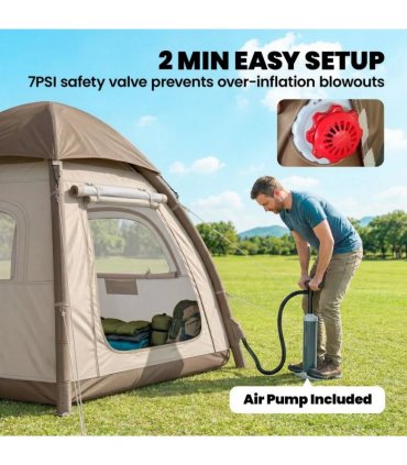Outsunny Inflatable Camping Tent with Rainfly, 2-3 Man Air Tent 3000mm Waterproof Blow Up Tents, Cream