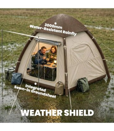 Outsunny Inflatable Camping Tent with Rainfly, 2-3 Man Air Tent 3000mm Waterproof Blow Up Tents, Cream