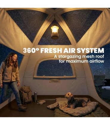Outsunny Inflatable Camping Tent with Rainfly, 2-3 Man Air Tent 3000mm Waterproof Blow Up Tents, Cream