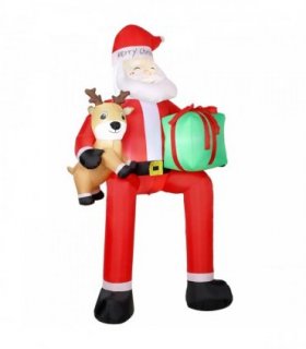 Outsunny 9.3ft Giant Christmas Inflatable Hanging Santa Claus Sitting w/ Reindeer, Gift Box