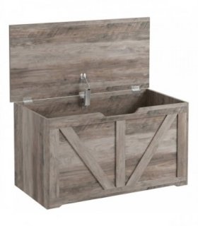 HOMCOM 100L Home Storage Box, with Safety Hinge - Grey Wood-Effect