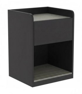 HOMCOM Modern Bedside Table, Slim Nightstand with Drawer, Shelf and Cable Holes, Black and Grey Wood Effect
