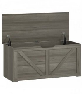 HOMCOM 127L Home Storage Box, with Safety Hinges - Dark Grey Wood-Effect