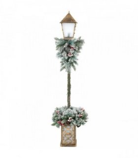 Outsunny Christmas Street Lamp, Outdoor Lighted Christmas Lamp Post with LED Lights, Snow Flocked Tips, Red Berries, Pine Cones