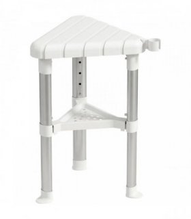 HOMCOM Shower Stool, Aluminium Alloy Corner Shower Chair with Storage Shelf and HDPE Seat, Adjustable Height, White