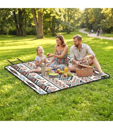 Outsunny Picnic Blanket, 200x200CM Large Beach Blanket Outdoor Picnic Mat with Integrated Strap for Camping, Mix-Colour