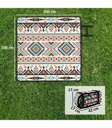 Outsunny Picnic Blanket, 200x200CM Large Beach Blanket Outdoor Picnic Mat with Integrated Strap for Camping, Mix-Colour