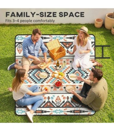 Outsunny Picnic Blanket, 200x200CM Large Beach Blanket Outdoor Picnic Mat with Integrated Strap for Camping, Mix-Colour