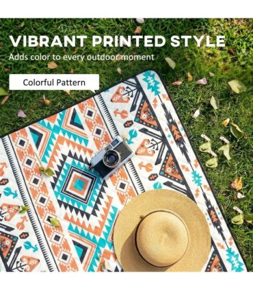 Outsunny Picnic Blanket, 200x200CM Large Beach Blanket Outdoor Picnic Mat with Integrated Strap for Camping, Mix-Colour