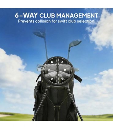 Outsunny Golf Stand Bag 6 Way Full-Length Dividers, Waterproof Golf Bag with 5 Pockets, Grey