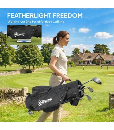 Outsunny Golf Stand Bag 6 Way Full-Length Dividers, Waterproof Golf Bag with 5 Pockets, Grey