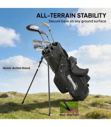 Outsunny Golf Stand Bag 6 Way Full-Length Dividers, Waterproof Golf Bag with 5 Pockets, Grey