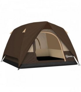 Outsunny Camping Tent, Easy Set Up 2-3 Man Tent with Sewn-in Groundsheet, 3000 mm Dome Tent w/ Mesh Windows, Brown