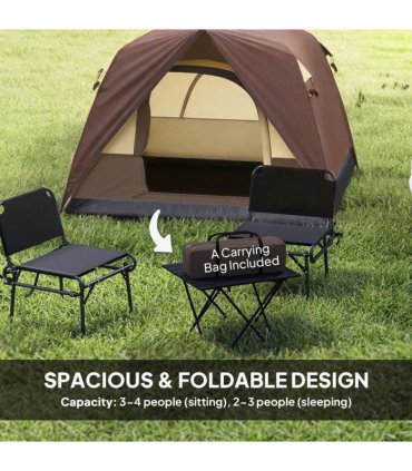 Outsunny Camping Tent, Easy Set Up 2-3 Man Tent with Sewn-in Groundsheet, 3000 mm Dome Tent w/ Mesh Windows, Brown