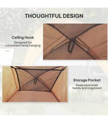 Outsunny Camping Tent, Easy Set Up 2-3 Man Tent with Sewn-in Groundsheet, 3000 mm Dome Tent w/ Mesh Windows, Brown