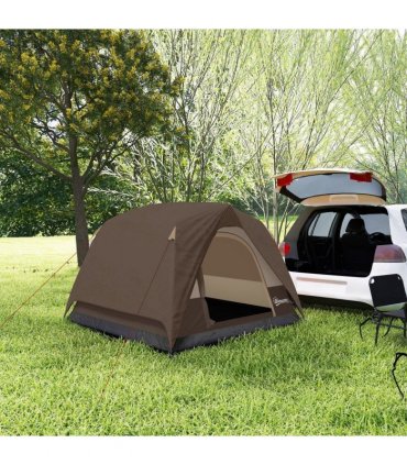Outsunny Camping Tent, Easy Set Up 2-3 Man Tent with Sewn-in Groundsheet, 3000 mm Dome Tent w/ Mesh Windows, Brown