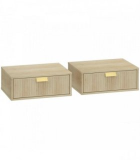 HOMCOM Modern Floating Nightstands Set of 2, Wall Mounted Bedside Tables with Wave Drawer Oak