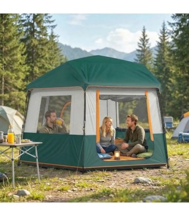 Outsunny Cabin Tent Easy Setup 3000mm Waterproof Camping Tent 4 Person with Carrying Bag Green
