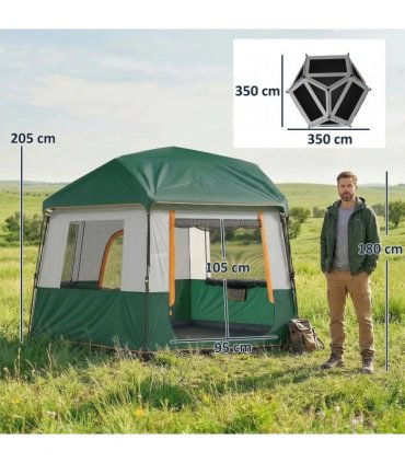Outsunny Cabin Tent Easy Setup 3000mm Waterproof Camping Tent 4 Person with Carrying Bag Green
