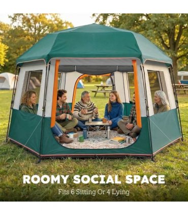 Outsunny Cabin Tent Easy Setup 3000mm Waterproof Camping Tent 4 Person with Carrying Bag Green