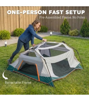 Outsunny Cabin Tent Easy Setup 3000mm Waterproof Camping Tent 4 Person with Carrying Bag Green