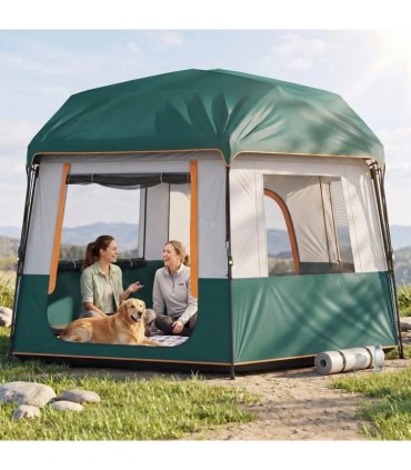 Outsunny Cabin Tent Easy Setup 3000mm Waterproof Camping Tent 4 Person with Carrying Bag Green