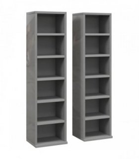 HOMCOM Set of 2 CD Media Display Shelf Unit Tower Rack with Adjustable Shelves, High Gloss Grey