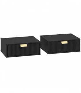 HOMCOM Modern Floating Nightstands Set of 2, Wall Mounted Bedside Tables with Wave Drawer Black