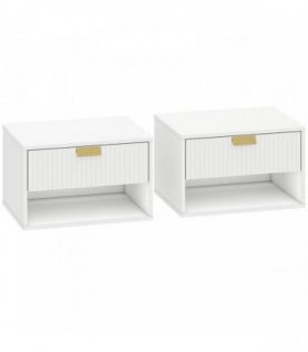 HOMCOM Set of 2 Wall Mounted Nightstands, Floating Bedside Tables with Fluted Drawer and Open Shelf for Small Bedroom, White