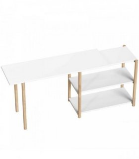 HOMCOM Computer Desk with Storage Shelves Modern Writing Desk Bamboo Frame for Home Office 150 cm White and Oak