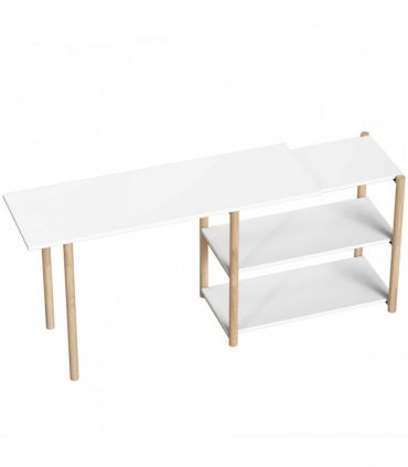 HOMCOM Computer Desk with Storage Shelves Modern Writing Desk Bamboo Frame for Home Office 150 cm White and Oak