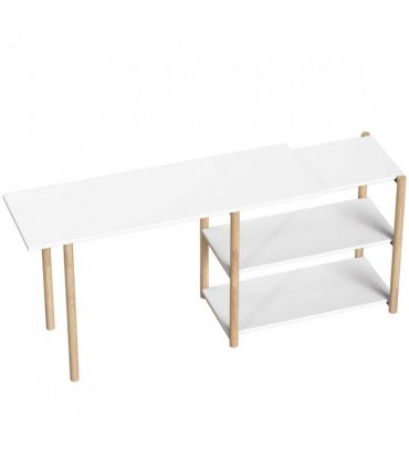 HOMCOM Computer Desk with Storage Shelves Modern Writing Desk Bamboo Frame for Home Office 150 cm White and Oak
