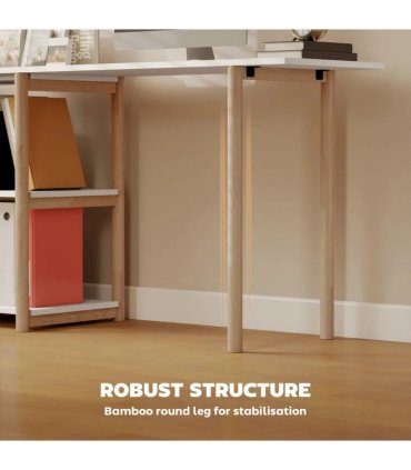 HOMCOM Computer Desk with Storage Shelves Modern Writing Desk Bamboo Frame for Home Office 150 cm White and Oak