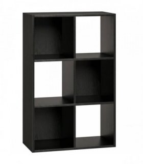 HOMCOM Industrial Style Storage Shelf, Bookcase, Bookshelf with 6 Compartments, for Living Room, Home Study, Black Wood Effect