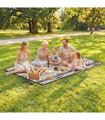 Outsunny Picnic Blanket, 300x200CM Large Beach Blanket Outdoor Picnic Mat with Integrated Strap for Camping, Mix-Colour