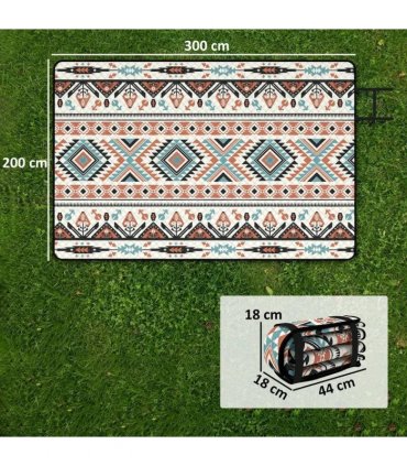 Outsunny Picnic Blanket, 300x200CM Large Beach Blanket Outdoor Picnic Mat with Integrated Strap for Camping, Mix-Colour