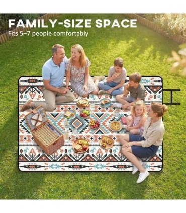 Outsunny Picnic Blanket, 300x200CM Large Beach Blanket Outdoor Picnic Mat with Integrated Strap for Camping, Mix-Colour