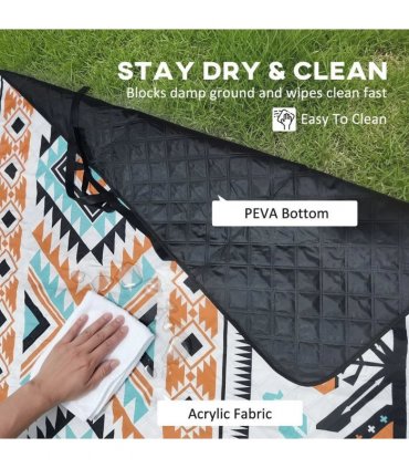 Outsunny Picnic Blanket, 300x200CM Large Beach Blanket Outdoor Picnic Mat with Integrated Strap for Camping, Mix-Colour